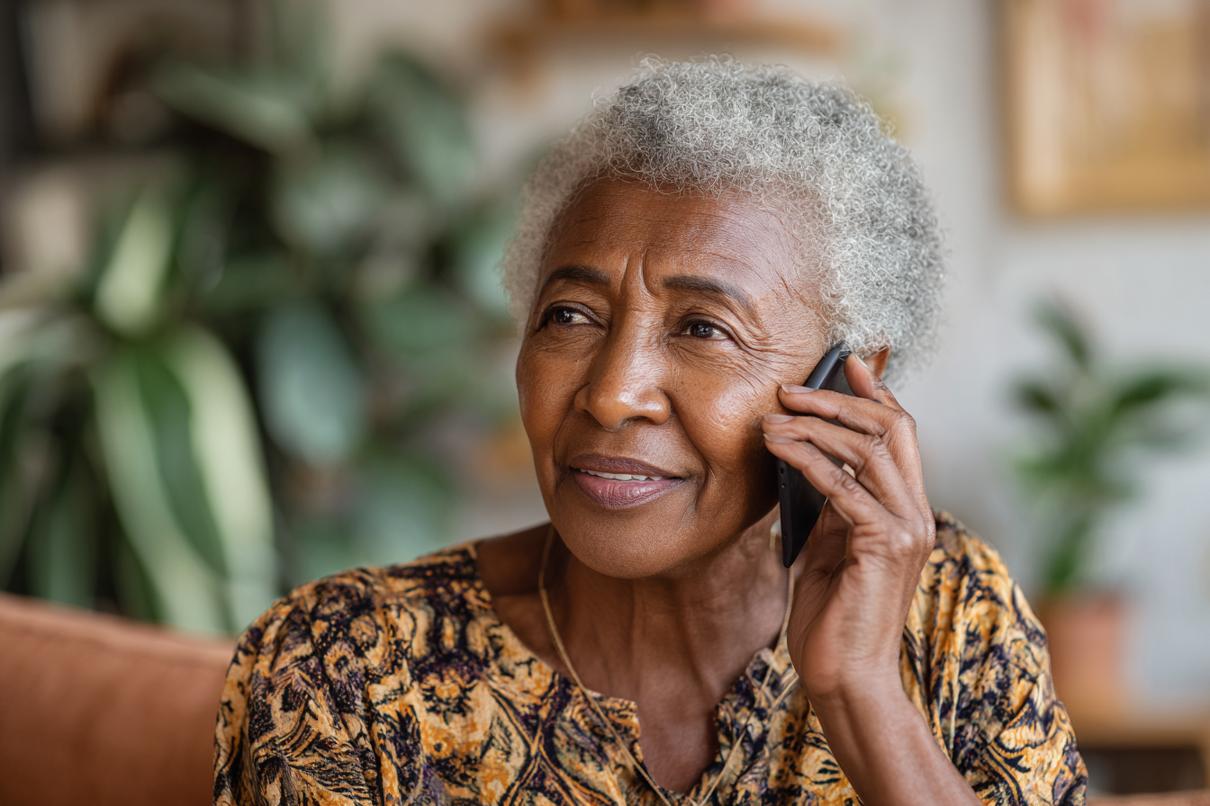 Eine Frau runzelt leicht die Stirn, während sie mit ihrem Handy telefoniert | Quelle: Midjourney
