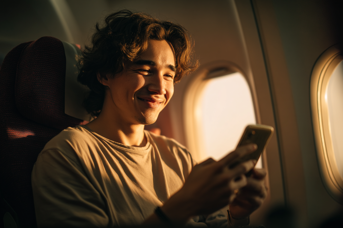 Ein Mann lächelt, während er auf sein Handy schaut | Quelle: Midjourney