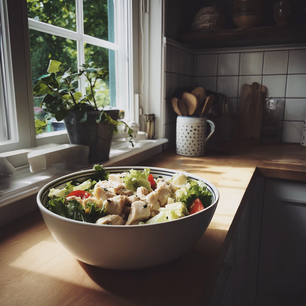 Eine Schüssel mit Essen auf einer Küchentheke | Quelle: Midjourney