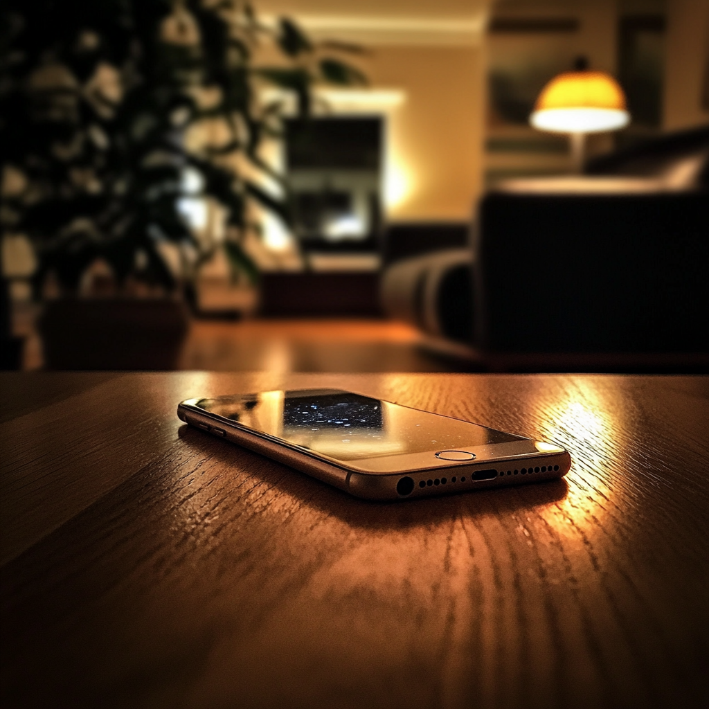 Ein Mobiltelefon auf einem Tisch | Quelle: Midjourney