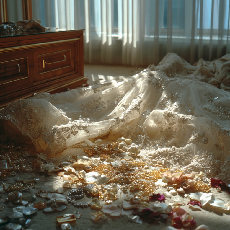 Ein zerschnittenes Hochzeitskleid | Quelle: Midjourney