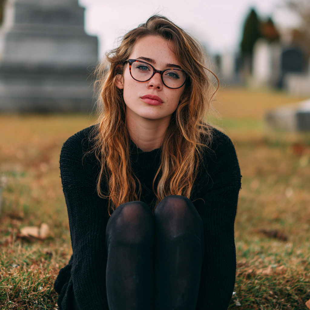 Eine Frau, die auf einem Friedhof sitzt | Quelle: Midjourney