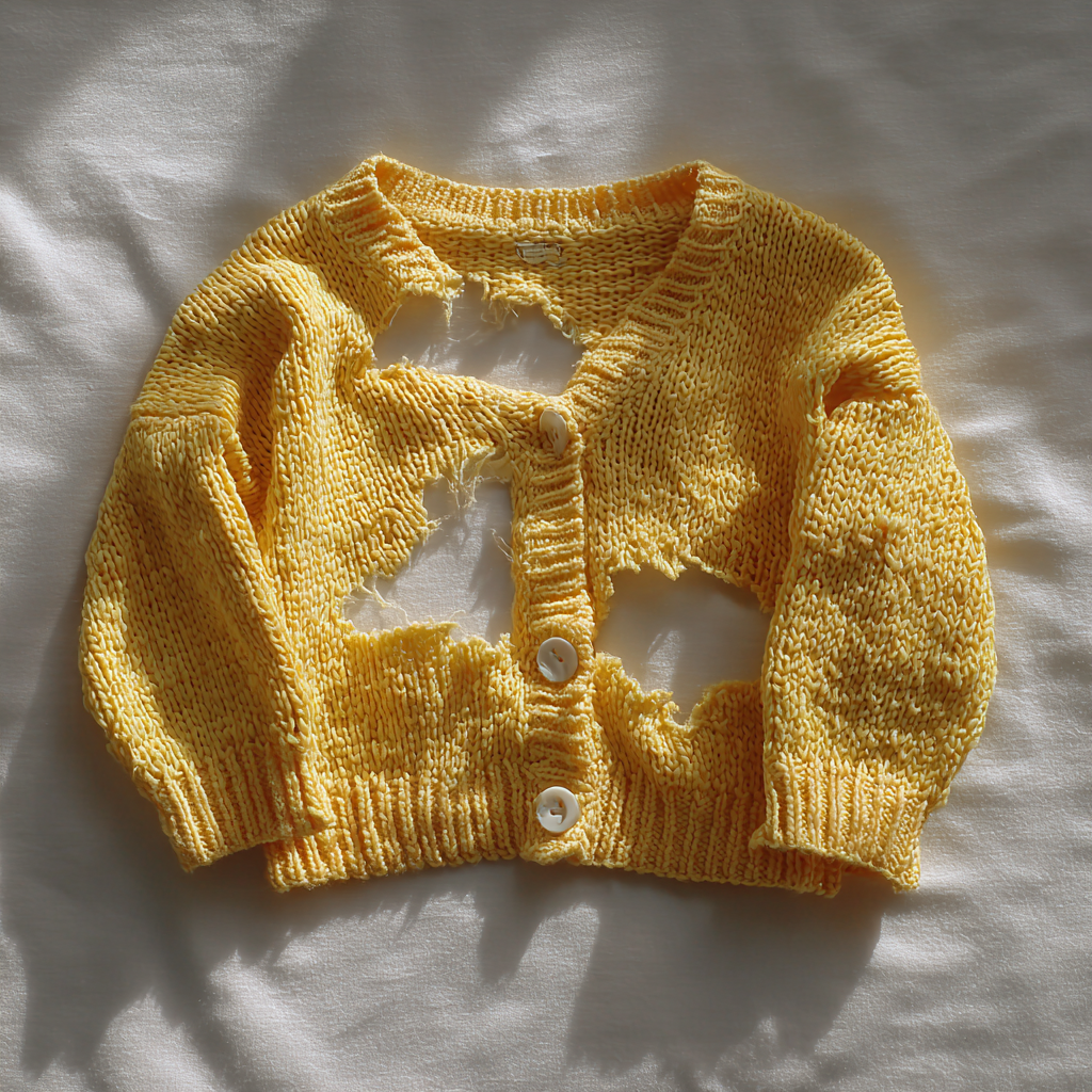 Eine zerschnittene Baby-Strickjacke | Quelle: Midjourney