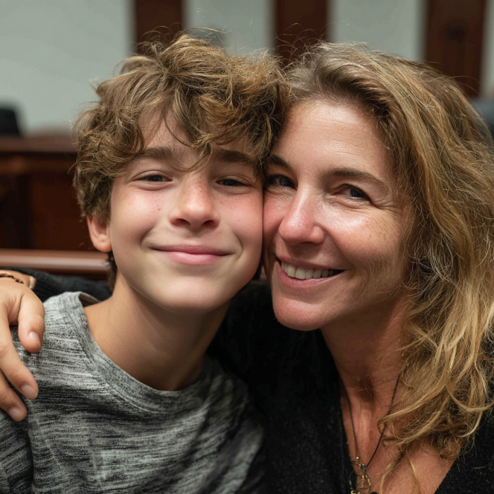 Eine Frau, die ihren Sohn im Teenageralter umarmt | Quelle: Midjourney