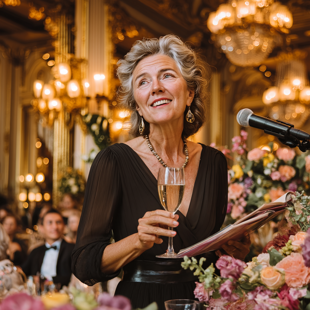 Eine glückliche Frau hält eine Rede | Quelle: Midjourney