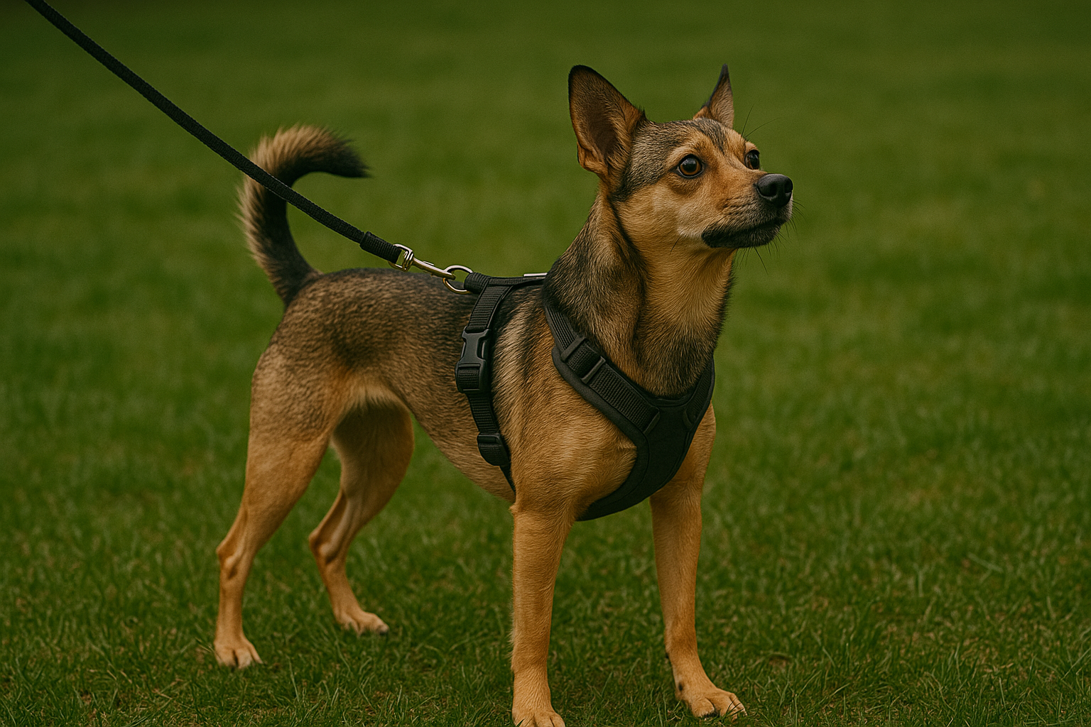 Ein aufmerksamer Hund an der Leine | Quelle: DALL-E