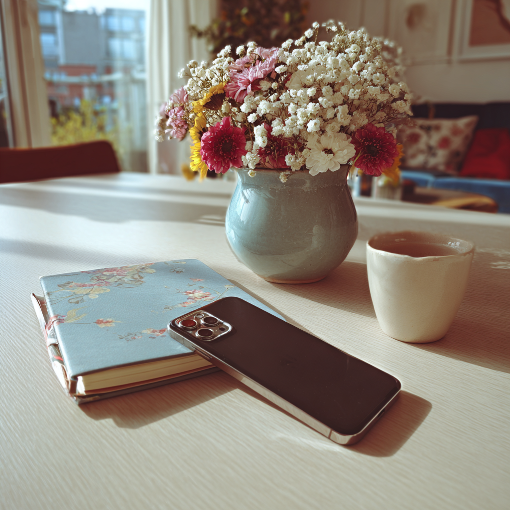 Ein Mobiltelefon auf einem Tisch | Quelle: Midjourney