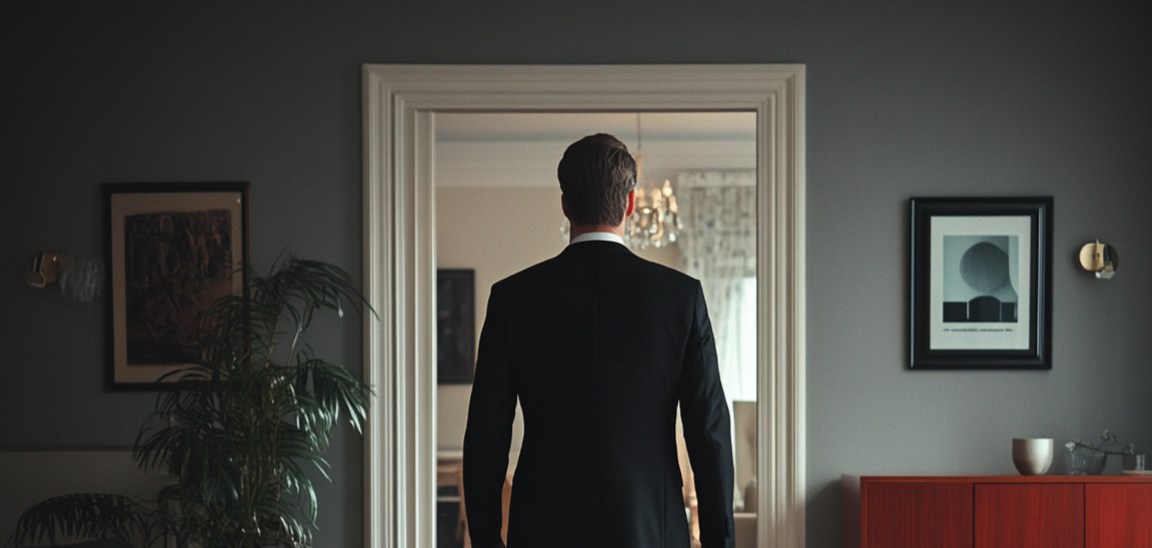 Ein Mann sieht sich in seinem Haus um | Quelle: Midjourney