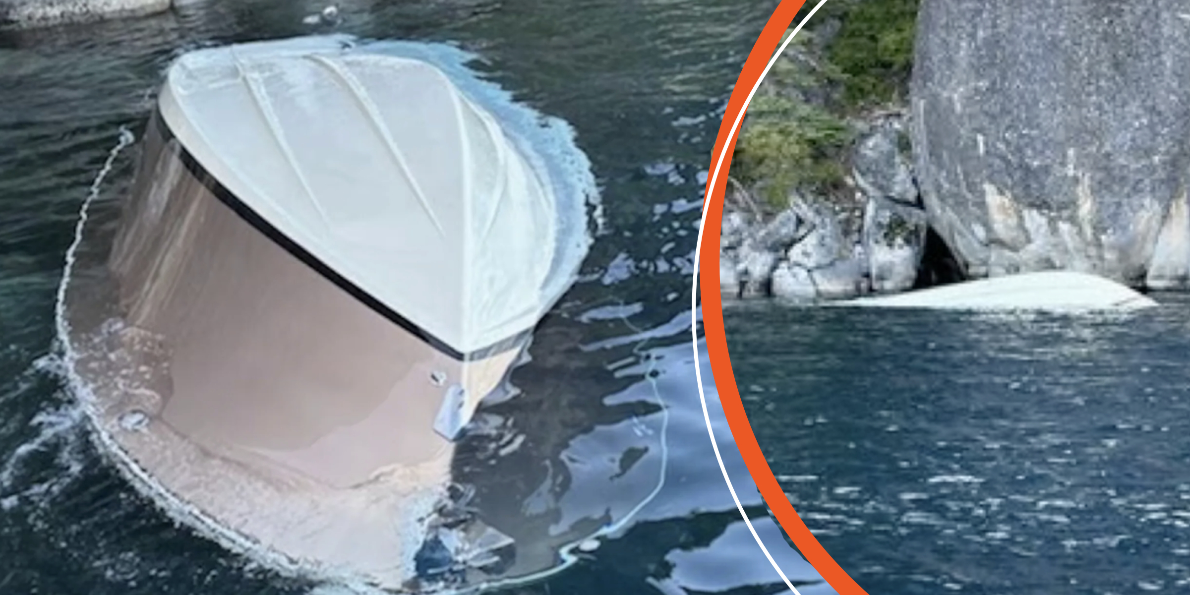 Umgekipptes Boot im offenen Wasser | Gleiches Boot in der Nähe des felsigen Ufers | Quelle: YouTube/cbssacramento