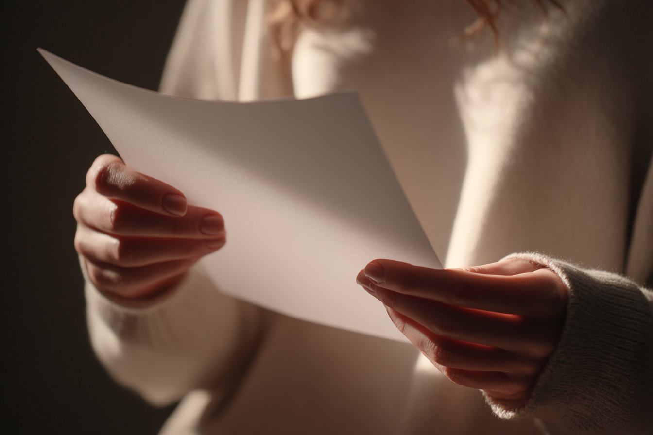 Eine Frau hält einen Zettel in der Hand | Quelle: Midjourney