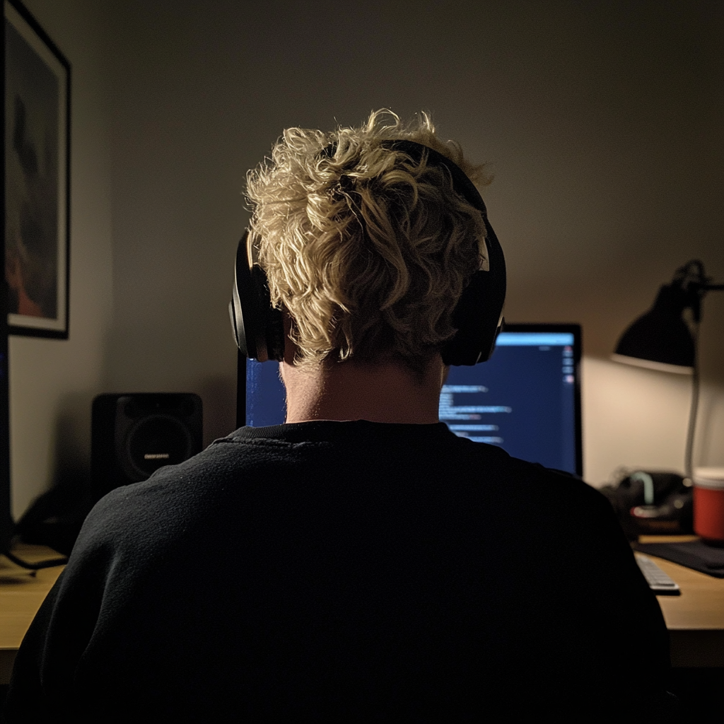Ein Mann sitzt an einem Schreibtisch und benutzt einen Laptop | Quelle: Midjourney