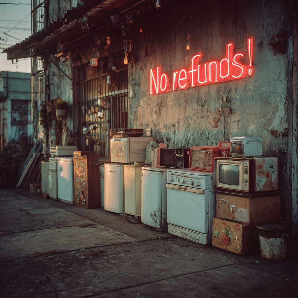 Ein Secondhandladen mit einem Schild | Quelle: Midjourney