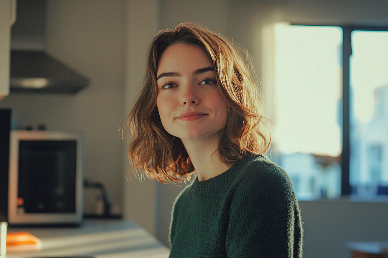 Eine lächelnde Frau in einer Wohnung | Quelle: Midjourney
