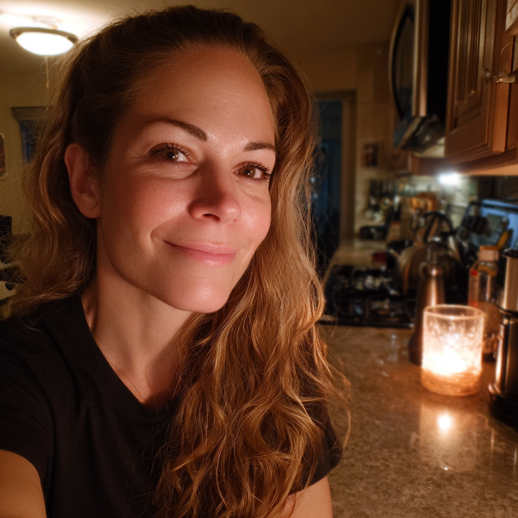 Eine lächelnde Frau, die in einer Küche steht | Quelle: Midjourney