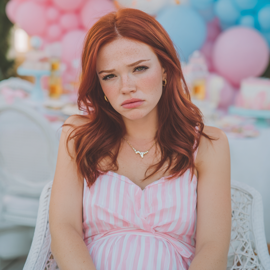 Eine aufgebrachte Frau in einem rosa-weißen Kleid | Quelle: Midjourney