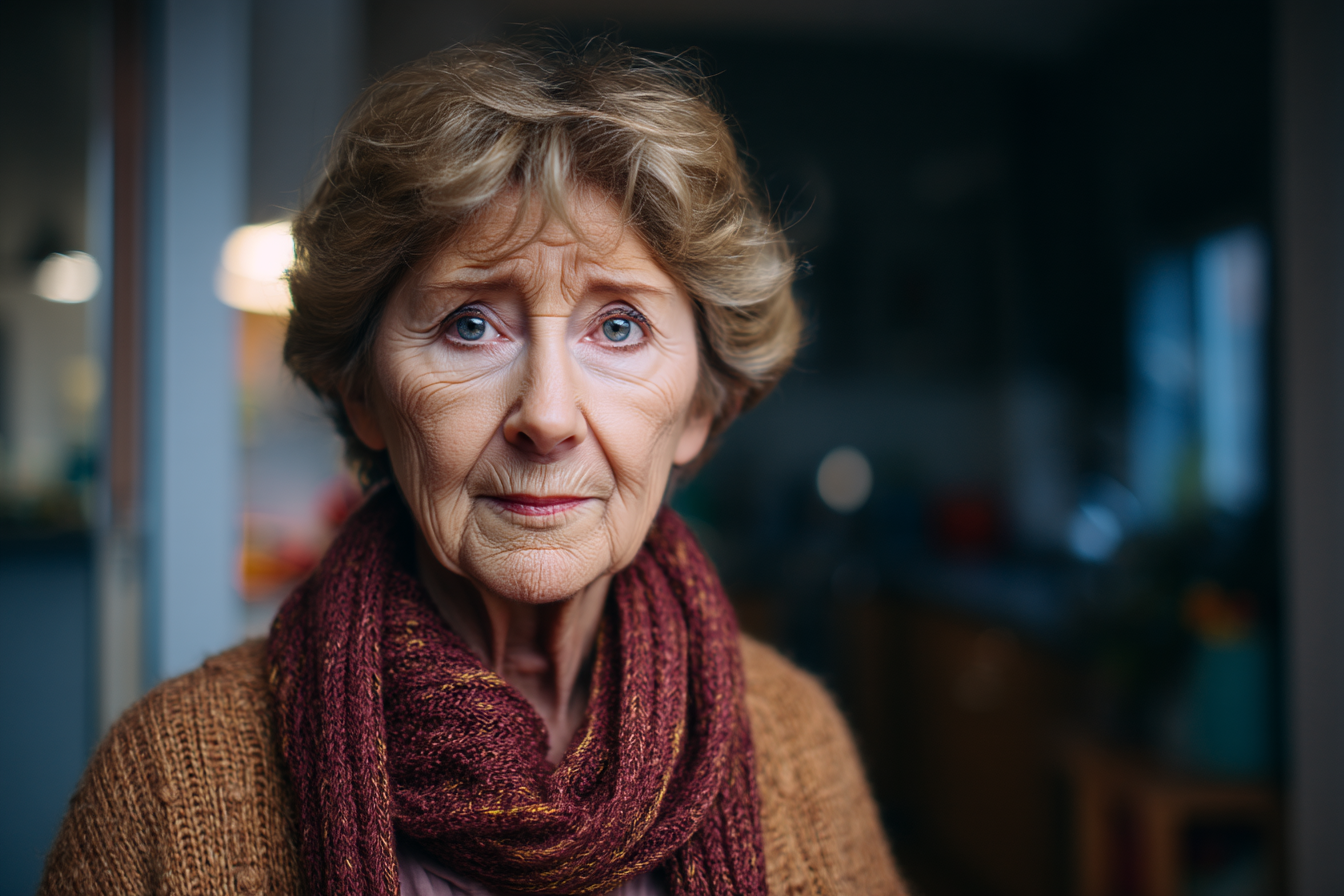 Eine ältere Frau, die geradeaus schaut | Quelle: Midjourney