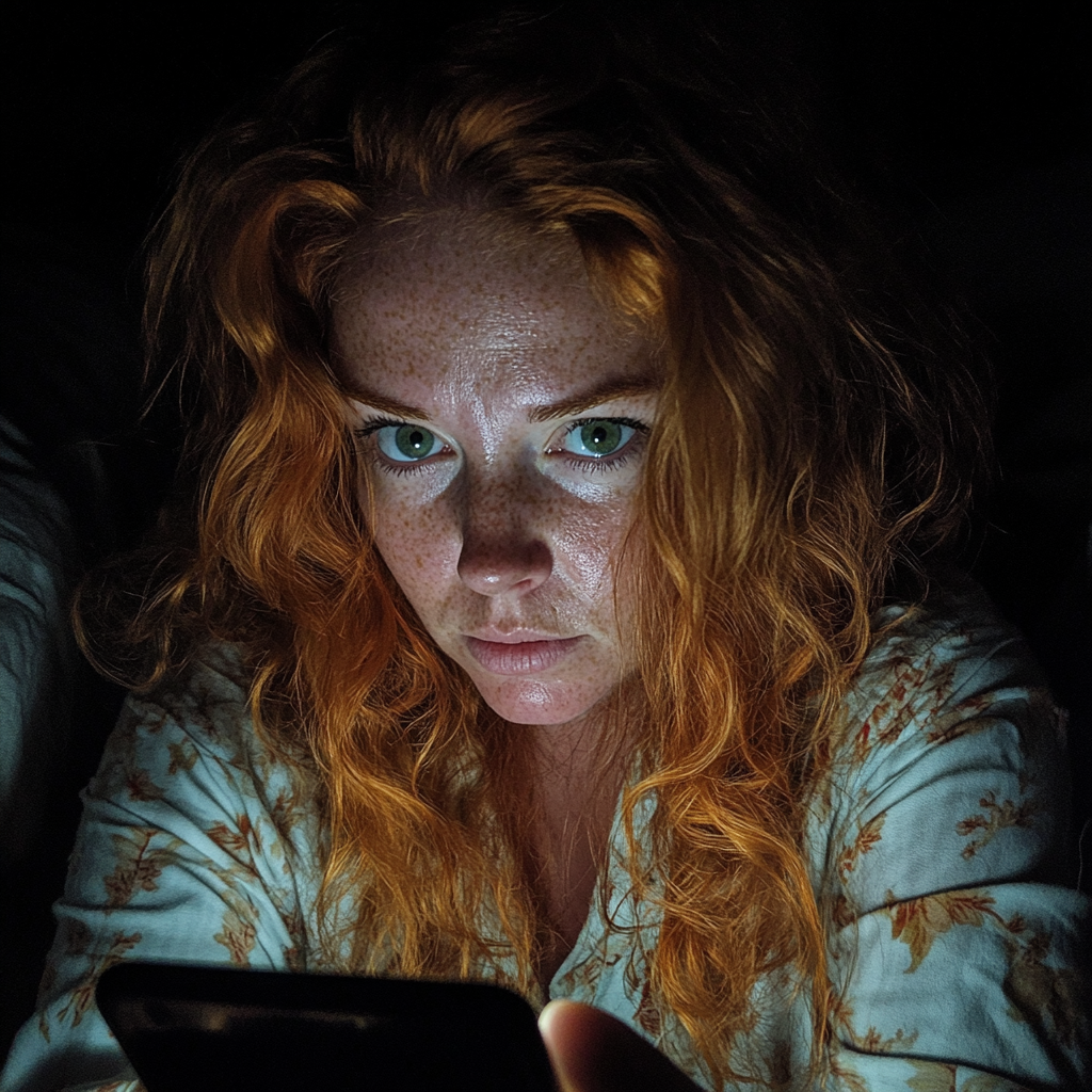 Eine Frau benutzt ihr Telefon im Bett | Quelle: Midjourney