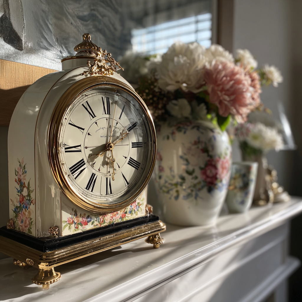 Eine alte Uhr auf einem Mantel | Quelle: Midjourney