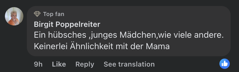 Kommentar eines Nutzers hinsichtlich der Ähnlichkeit zwischen Mutter und Tochter | Quelle: Facebook/Promipool