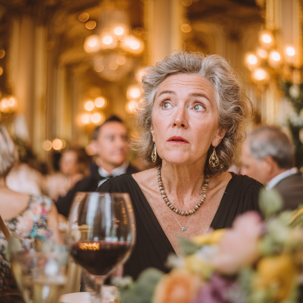 Eine schockierte Frau bei einer Veranstaltung | Quelle: Midjourney