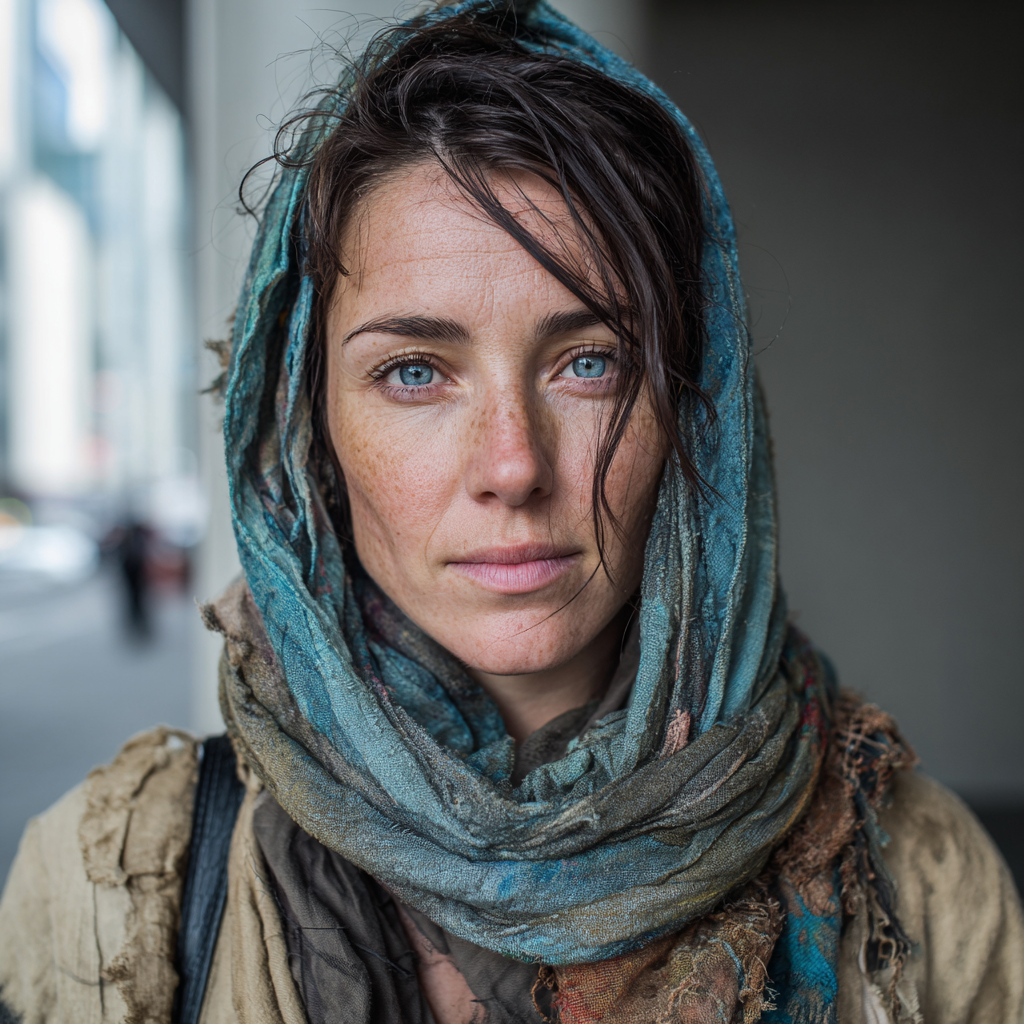 Eine Nahaufnahme einer Frau mit Kopftuch | Quelle: Midjourney