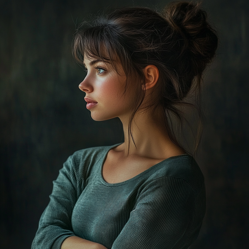 Poważna kobieta ze skrzyżowanymi ramionami | Źródło: Midjourney