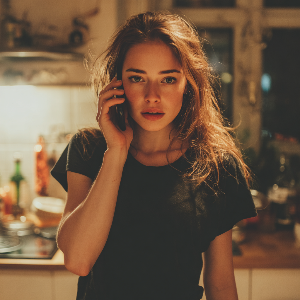 Eine besorgte Frau spricht am Telefon | Quelle: Midjourney