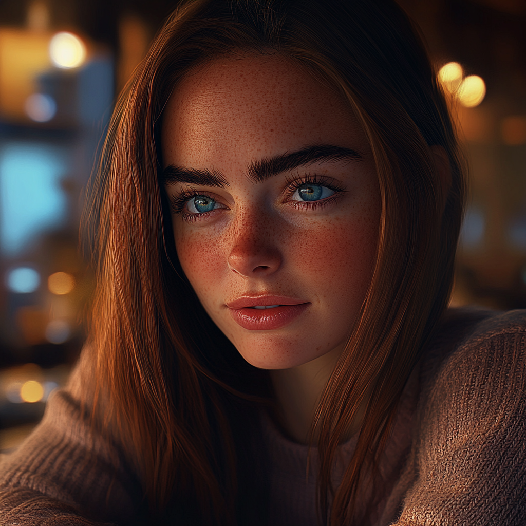 Uśmiechnięta kobieta patrząca na kogoś | Źródło: Midjourney