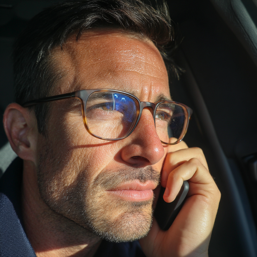 Eine Nahaufnahme eines Mannes, der telefoniert | Quelle: Midjourney