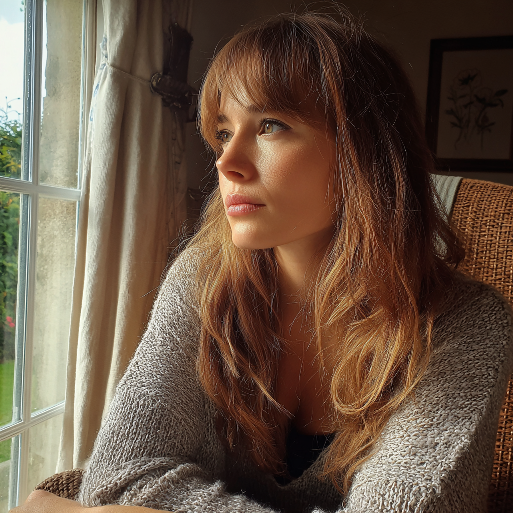 Eine Frau, die auf einem Sessel sitzt und aus dem Fenster schaut | Quelle: Midjourney