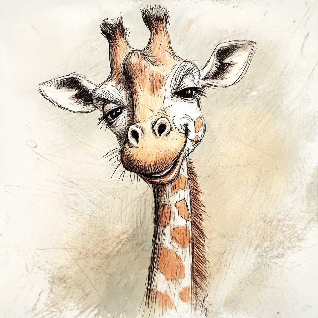 Eine Kinderzeichnung von einer Giraffe | Quelle: Midjourney