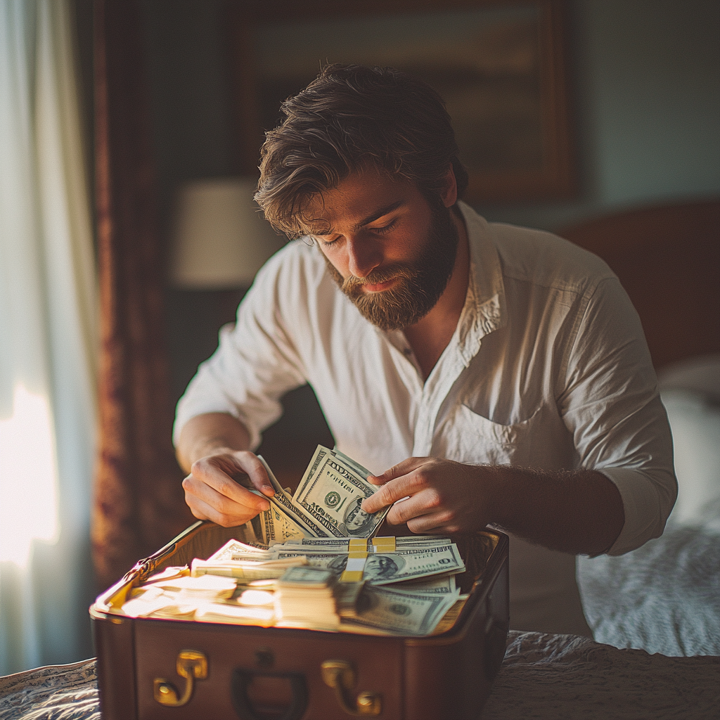 Dan packt das Geld in seinen Koffer | Quelle: Midjourney