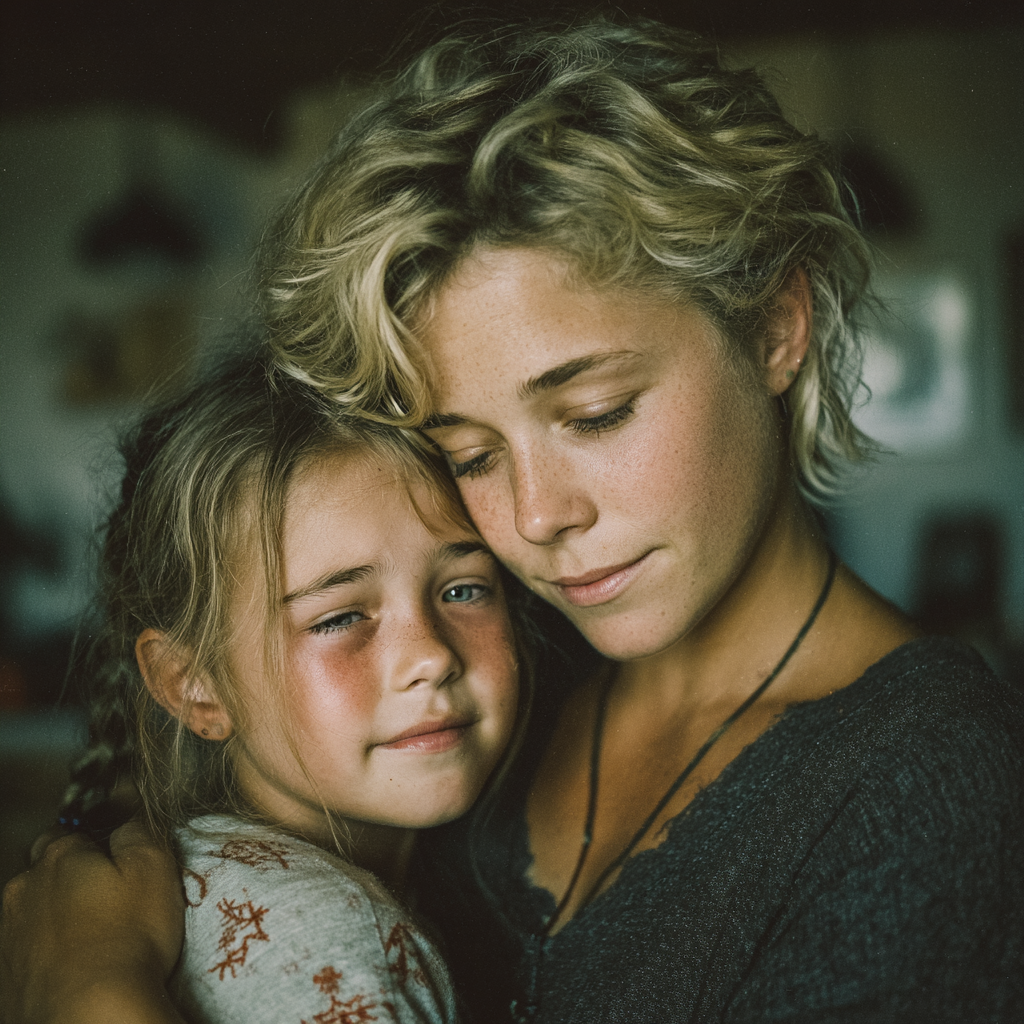Eine Mutter, die ihre Tochter tröstet | Quelle: Midjourney