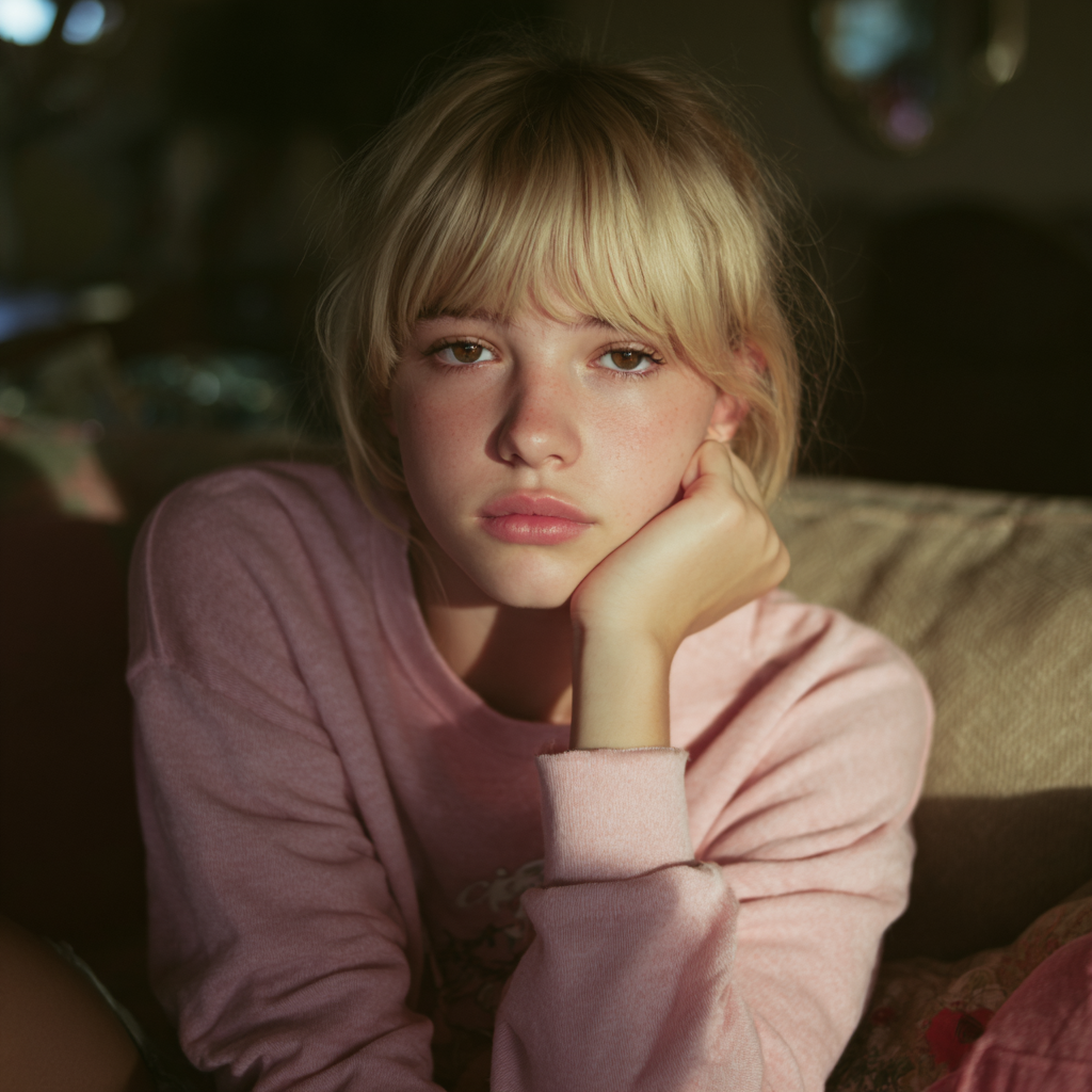Ein Mädchen im Teenageralter sitzt auf einer Couch | Quelle: Midjourney