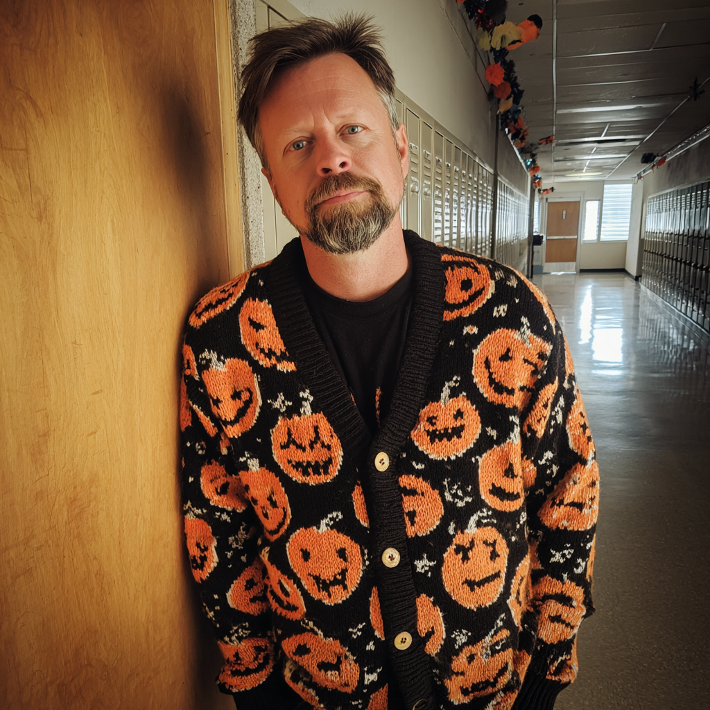 Ein Lehrer, der in einem Flur steht | Quelle: Midjourney