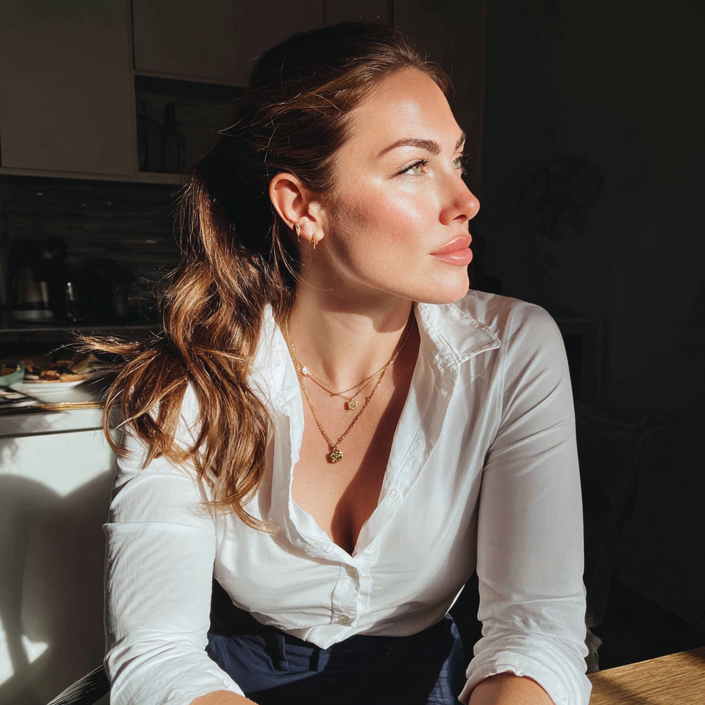 Eine Frau, die an einem Tisch sitzt | Quelle: Midjourney