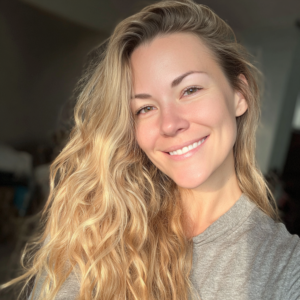 Eine lächelnde Frau mit blondem Haar | Quelle: Midjourney