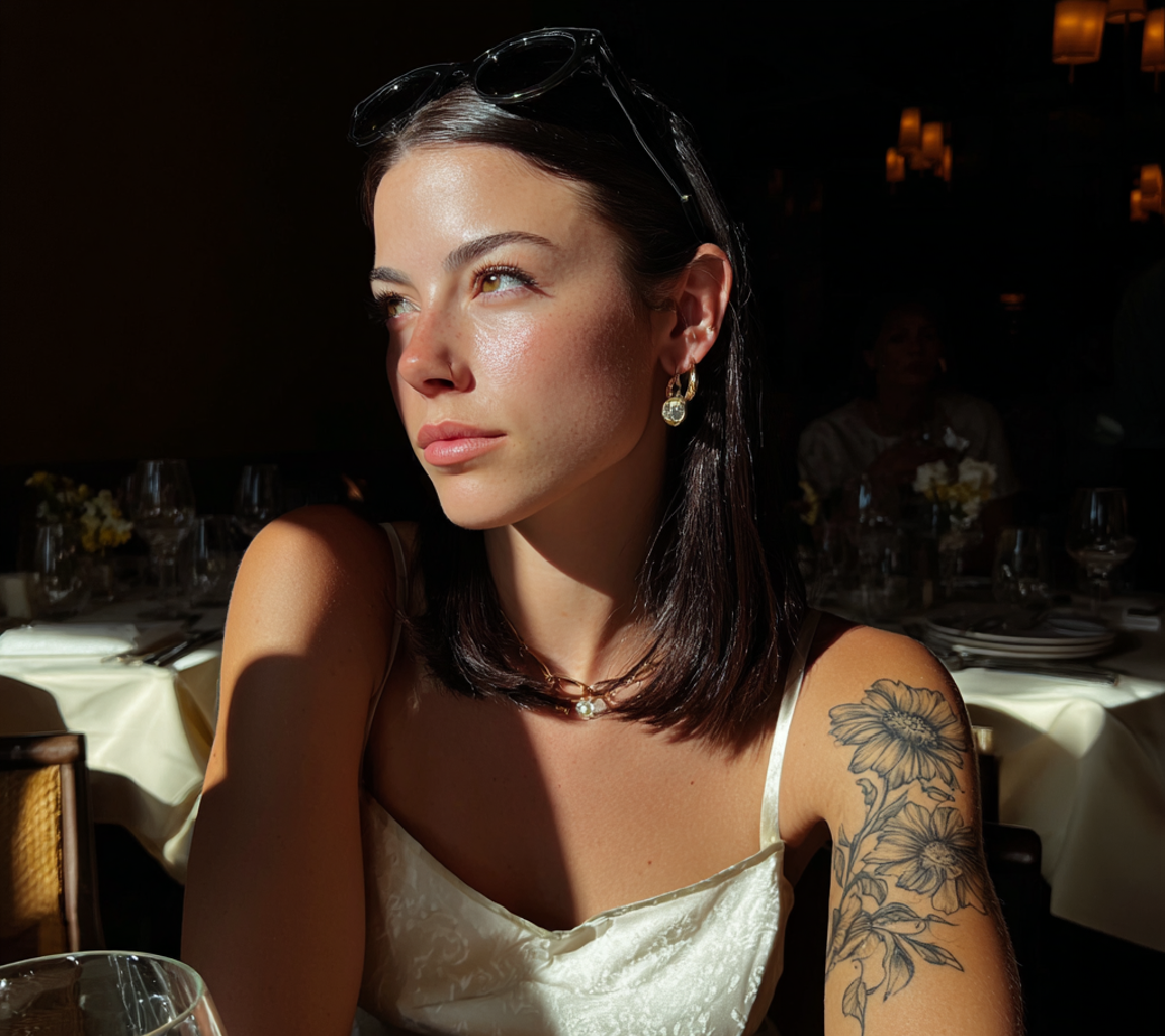Eine genervte Frau, die in einem Restaurant sitzt | Quelle: Midjourney