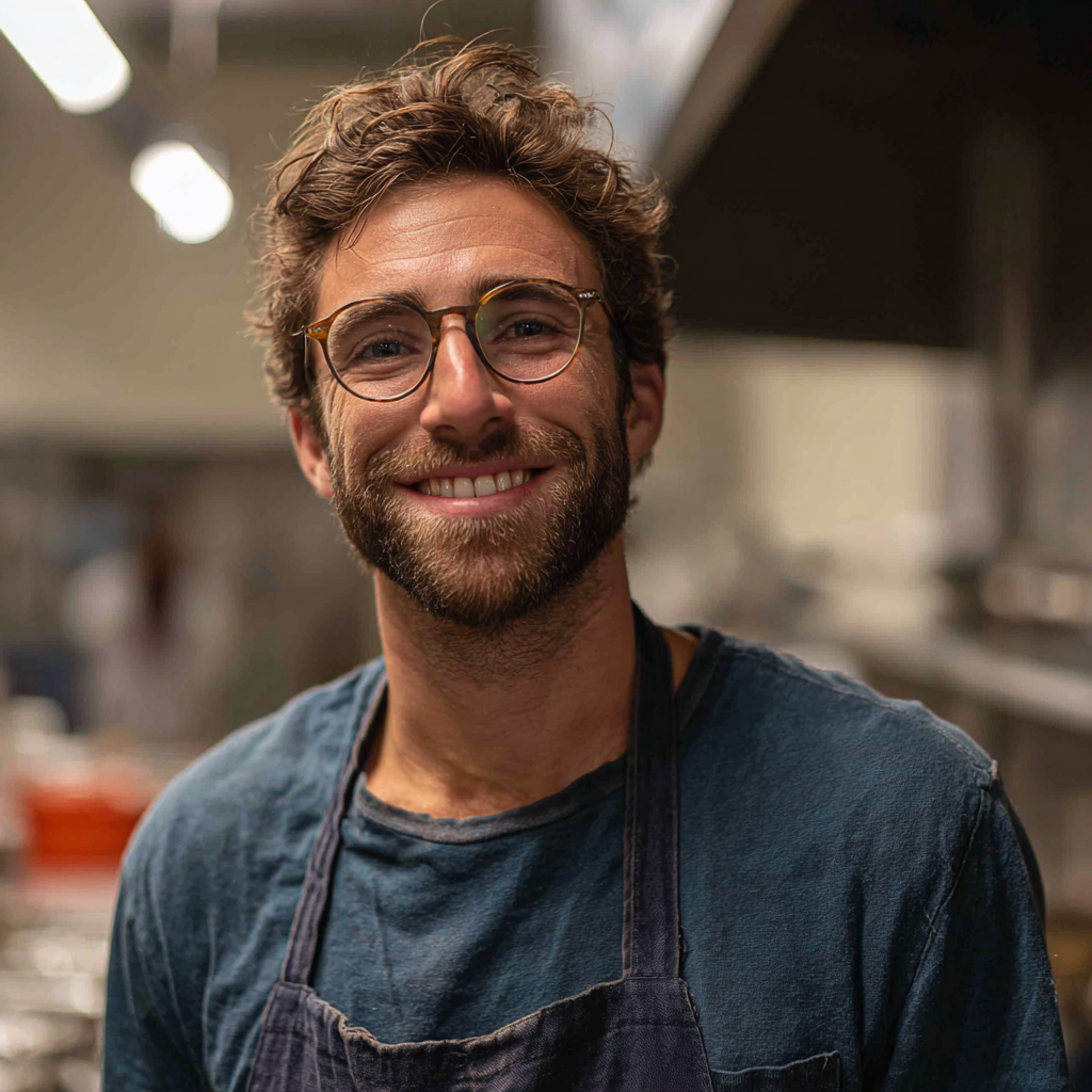 Ein lächelnder Mann, der eine Schürze trägt | Quelle: Midjourney