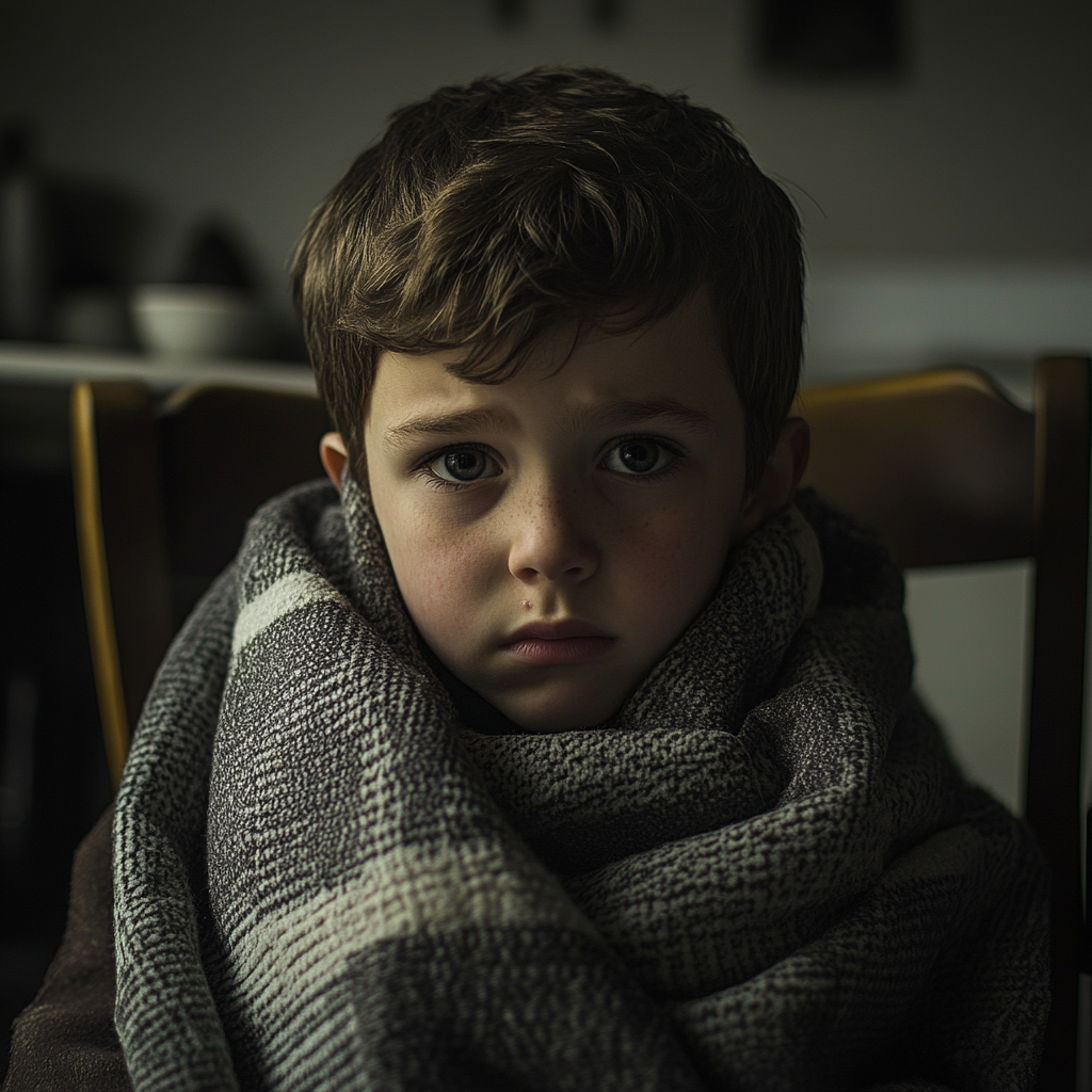 Ein Junge, eingewickelt in eine Decke | Quelle: Midjourney