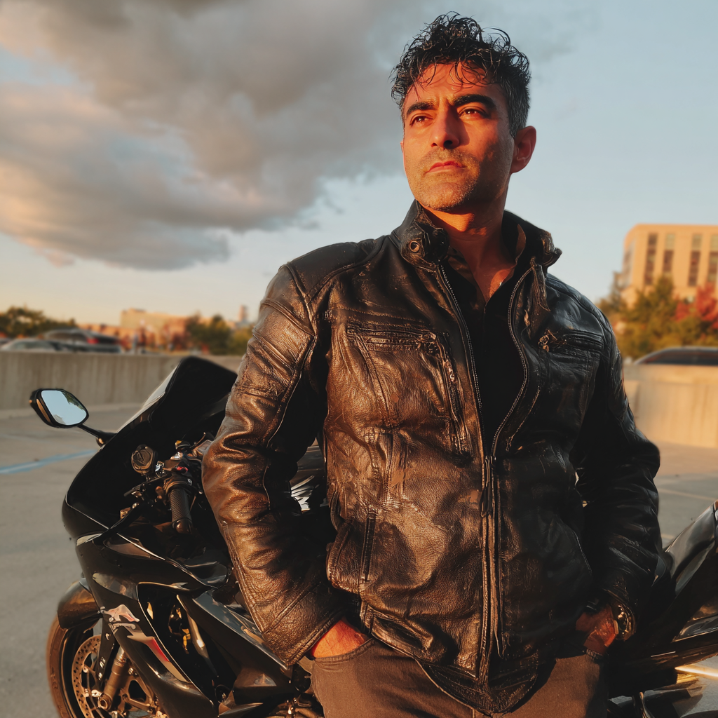 Ein Mann steht neben einem Motorrad | Quelle: Midjourney