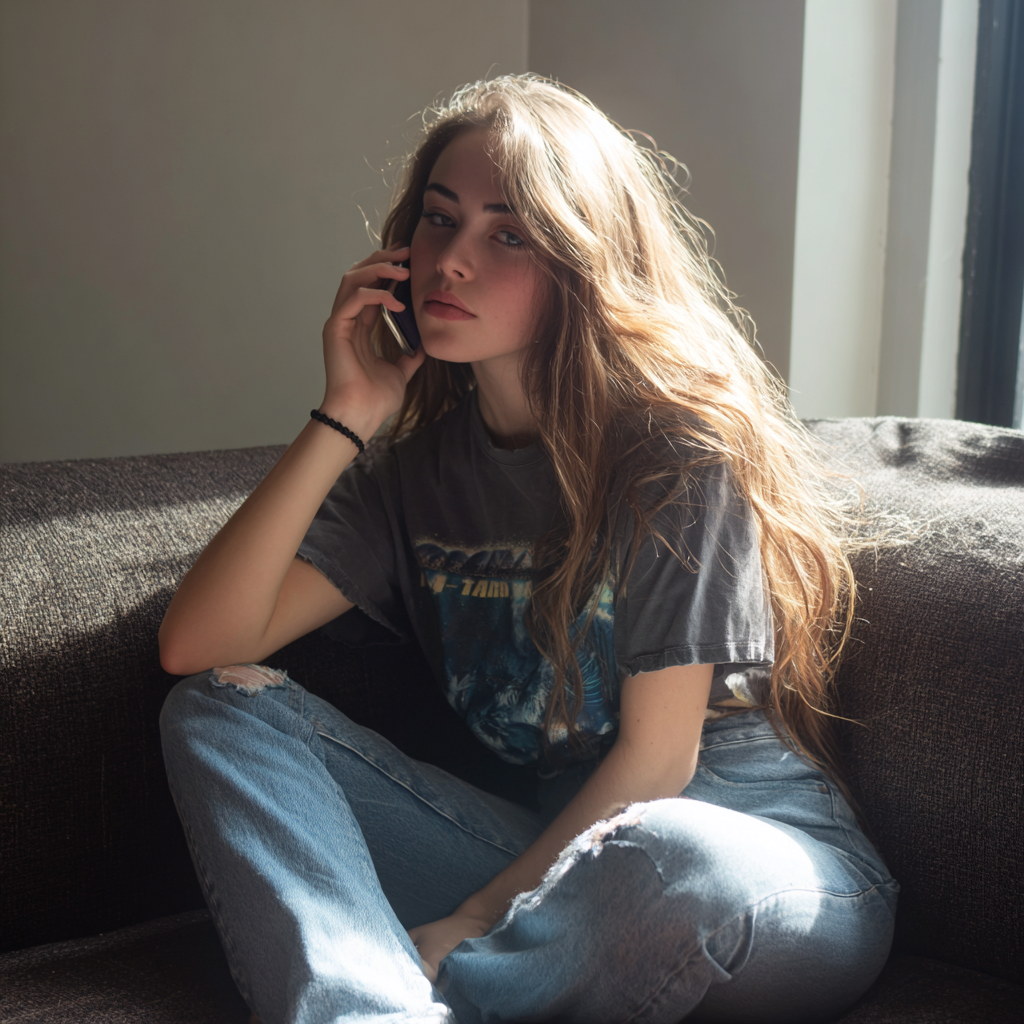 Eine junge Frau spricht am Telefon | Quelle: Midjourney
