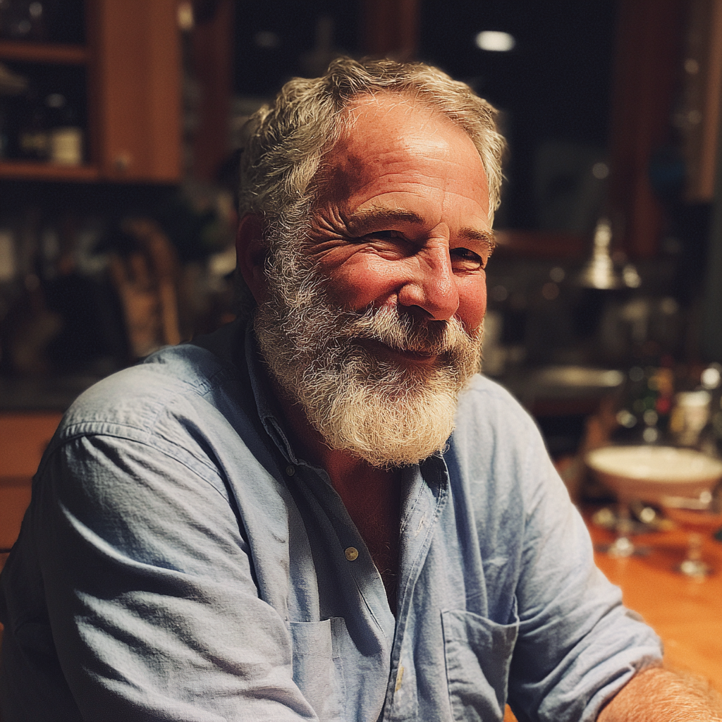 Ein lächelnder Mann sitzt an einem Tisch | Quelle: Midjourney