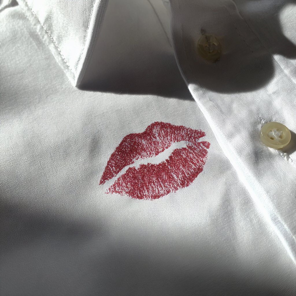 Ein Lippenstiftfleck auf einem weißen Hemd | Quelle: Midjourney