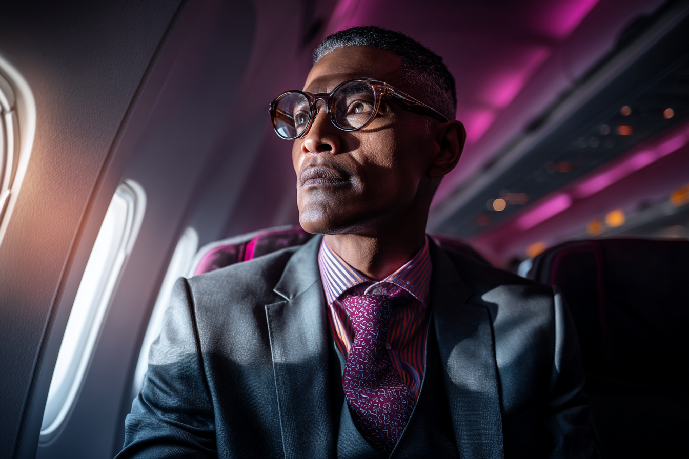 Ein Mann in einem Flugzeug | Quelle: Midjourney