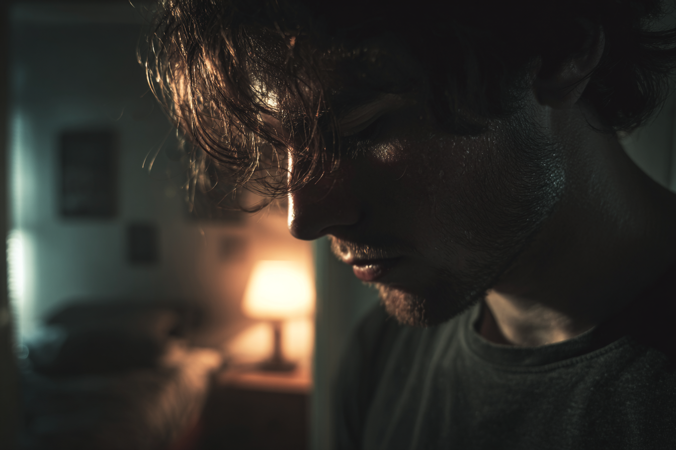 Ein Mann schaut nach unten | Quelle: Midjourney