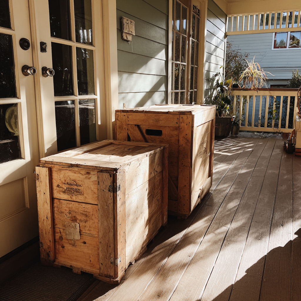 Holzkisten auf einer Veranda | Quelle: Midjourney