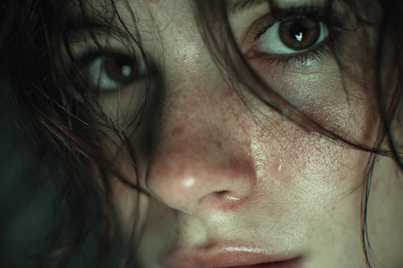 Eine Nahaufnahme des Gesichts einer Frau | Quelle: Midjourney