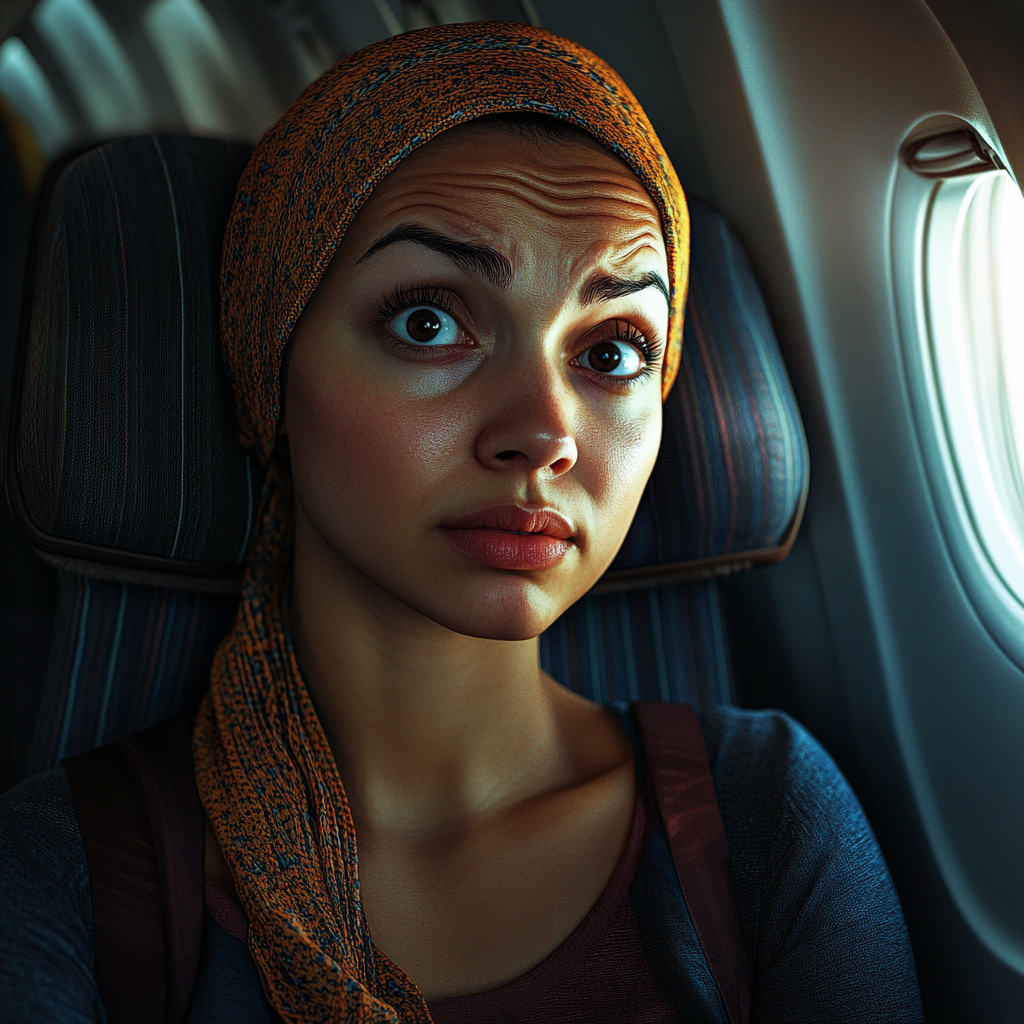 Eine Frau, die in einem Flugzeug sitzt | Quelle: Midjourney