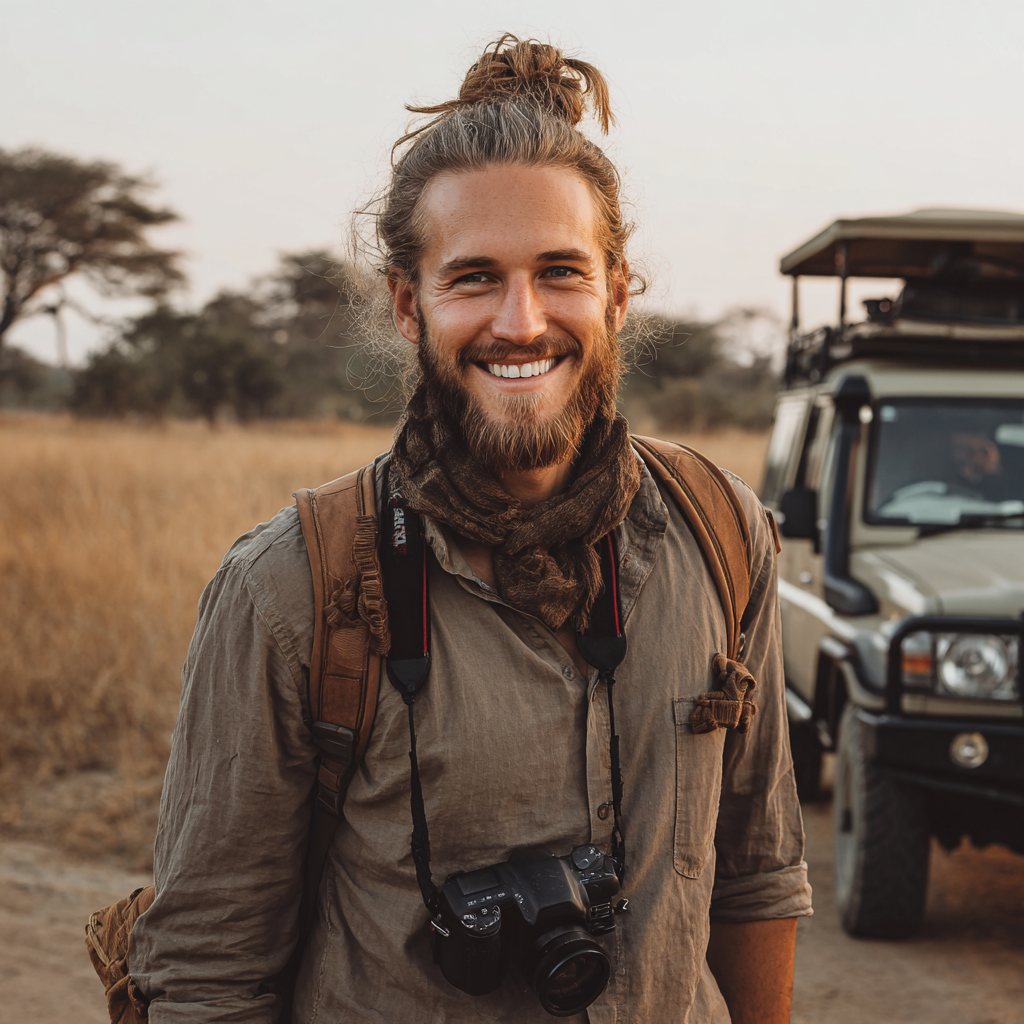 Ein lächelnder Mann auf einer Safari | Quelle: Midjourney